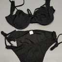 SweatyRocks Women's Ribbed High Cut Bikini Set Bow Tie Side String 2 Piece Swimsuit Bathing Suit (Small, Black)