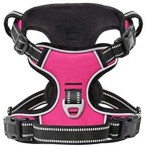 Timos Dog Harness, 3 Snap Buckles No-Pull Soft Padded Dog Vest with 2 Metal Leash Clips, Adjustable Reflective No Choke Pet Harness with Easy Control Handle for Extra Large Dogs,Rosy, Large