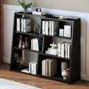 IOTXY Wooden Extendable Shelf Bookcase - 3-Tier Ladder Low Short Bookshelf for Small Space or Corner, Black, S