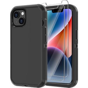 Annymall for iPhone 14 Case with 2 Screen Protector, Heavy Duty Shockproof Dropproof Dust Proof Full Body Rugged 3-Layer Military Tough Durable Protective Cover for Apple iPhone 14 6.1" (Black)