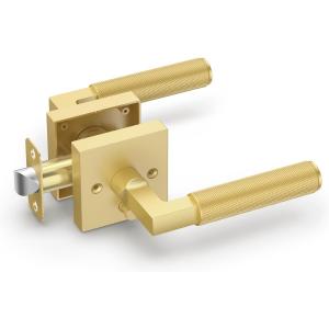 Asidrama 1 Pack Gold Privacy Door Handles, Door Lever with Door Knobs Indoor for Bedroom or Bathroom, Heavy Duty Door Handles Interior with Locks for Left Right Sided Doors