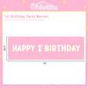 3 x 1st Birthday Decorations GirlPlastic Backdrop - 65" x 19.7" 1st Birthday Banner in Pink, Large First Birthday Decorations for Girl, Photography & Baby Party Supplies