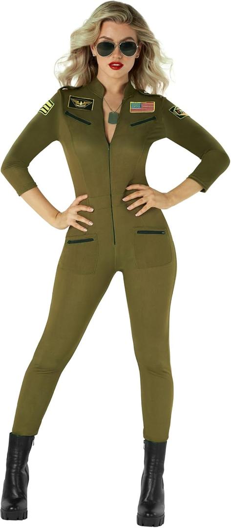 Morph Pilot Costume Women, Flight Suit Women, Military Costume Womens, Womens Army Halloween Costumes (Small)