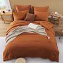 WRENSONGE Queen Comforter Set- 7 Pieces Soft Burnt Orange Bed in a Bag with Fitted Sheet, Flat Sheet, 2 Shams, and 2 Pillowcases-Warm Bed Sets Fall Comforter for All Seasons