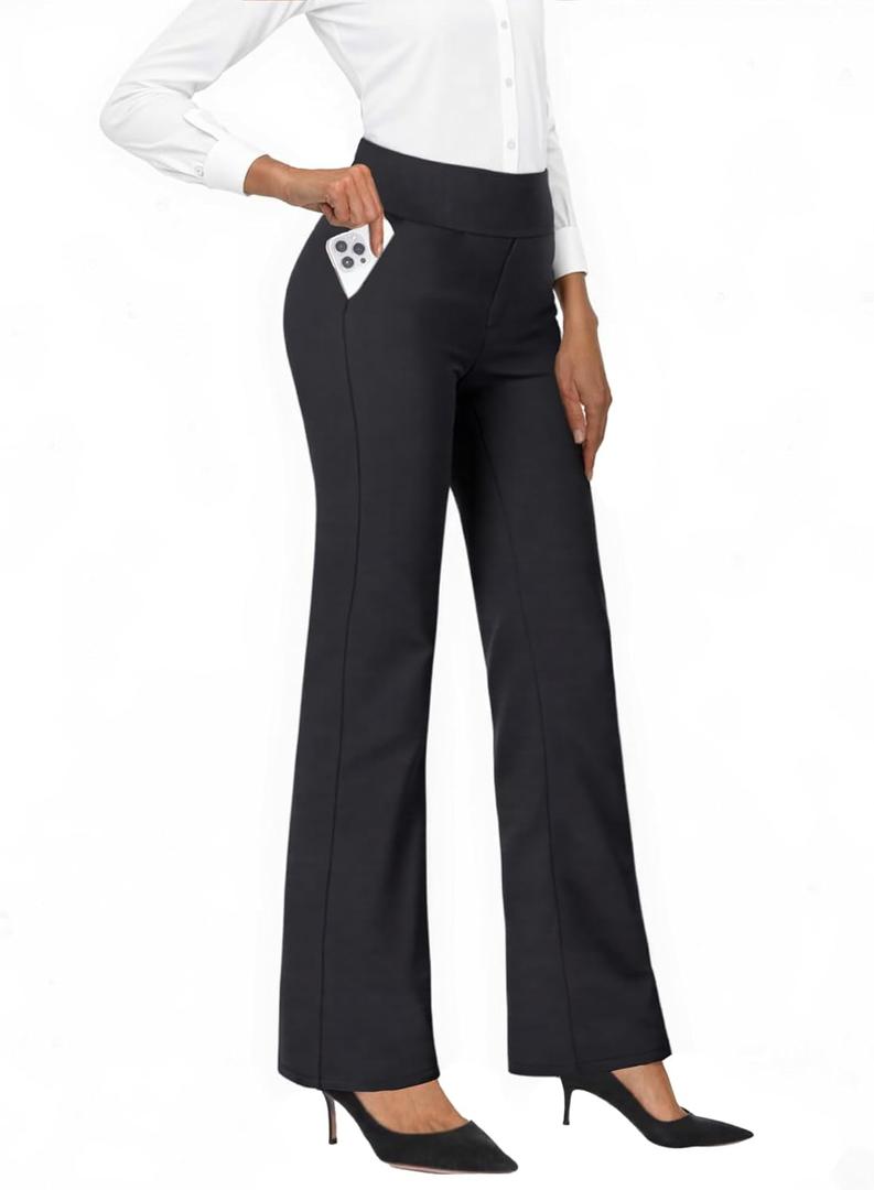 Womens High Waist Dress Work Pants Casual Business Stretchy Office Trousers with Pockets (Medium, Black)