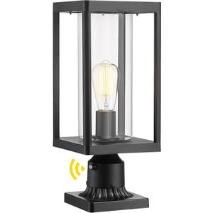 Beionxii Outdoor Post Lights, Dusk to Dawn Large Lamp Post Light Fixture Pier Mount Lantern with Square Base, Black Cast Aluminum w/Clear Cylinder Glass (20" x 7") - A291P-1PK/BS