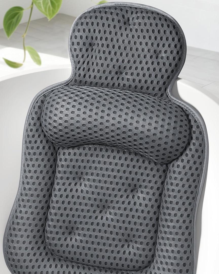 Bath Pillows for Tub, Cozy Bathtub Cushion for Head and Neck with Soft 3D Mesh Fabric and 54 Non-Slip Suction Cups, Relaxing Tub and Shower Accessories Spa Gift Gray Extra Thick