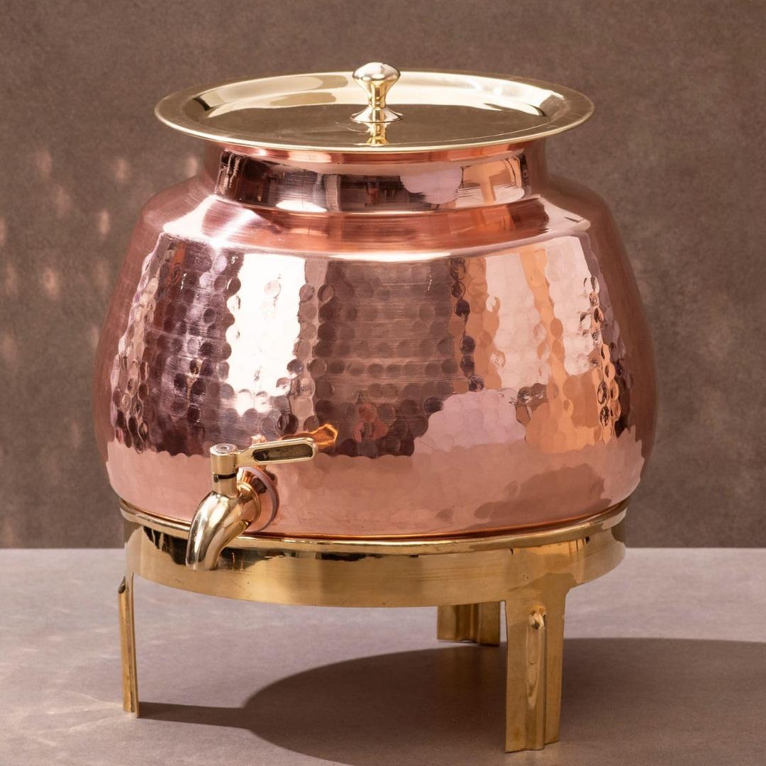 P-TAL Copper Water Dispenser 2.65 Gallons | 100% Pure Copper Pot Heavy Gauge and Hammered with Prefitted Leakproof Brass Spigot, Lid and Stand P-TAL Copper Water Dispenser 2.65 Gallons | 100% Pure Copper Pot Heavy Gauge and Hammered with Prefitted Leakproof Brass Spigot, Lid and Stand