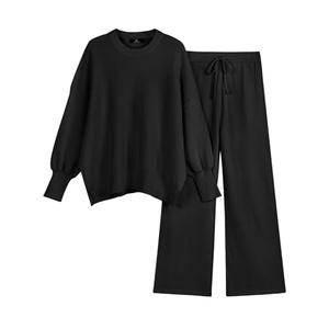 LILLUSORY Lounge Sets For Women 2 Two Piece Outfits 2026 Fall Winter Airport Trendy Matching knit Sweat Suit Sweaters Pants Sweatsuit Loungewear Cute Travel Fashion Clothes Black L
