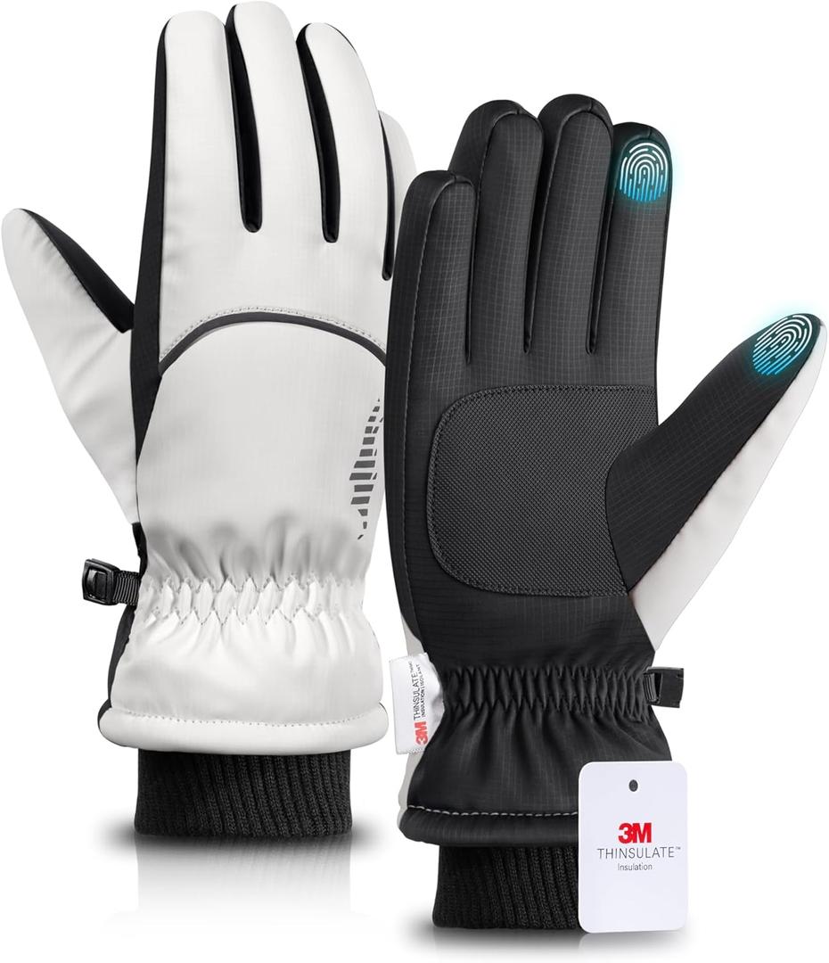 rivmount Winter Gloves with Waterproof/Touchscreen/Warm, Thermal Snow Glove for Cold Weather Running, Ski, Cycling, Women Men (Medium, Off-white)