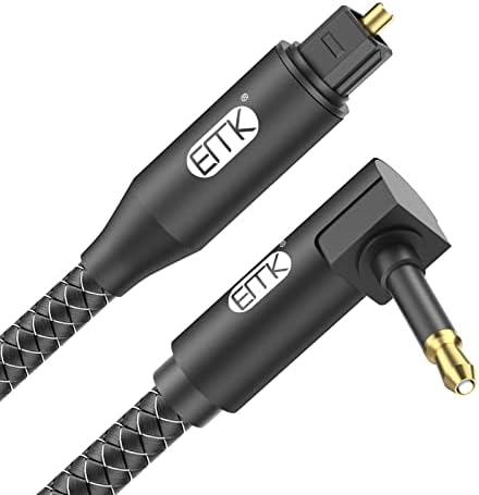 EMK Premium 90° Right-Angle Mini Toslink Cable (3Ft/1M) - 3.5mm Optical Digital Audio Cable for Sound Bars, TVs & Home Theater - SPDIF/Toslink Compatible, Black