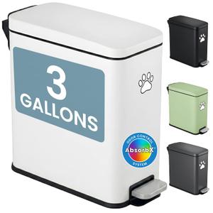 iTouchless 3 Gallon / 12 Liter Dog Poop Trash Can with Lid & AbsorbX Odor Filter, Outdoor Rust-Proof Stainless Steel Pet Waste Bin, Soft-Close Step Pedal for Mudroom, Entryway & Kitchen, Matte White
