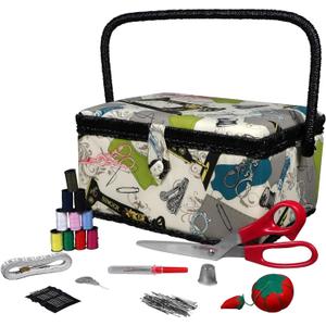 SINGER 07281 Vintage Sewing Basket with Sewing Kit Accessories
