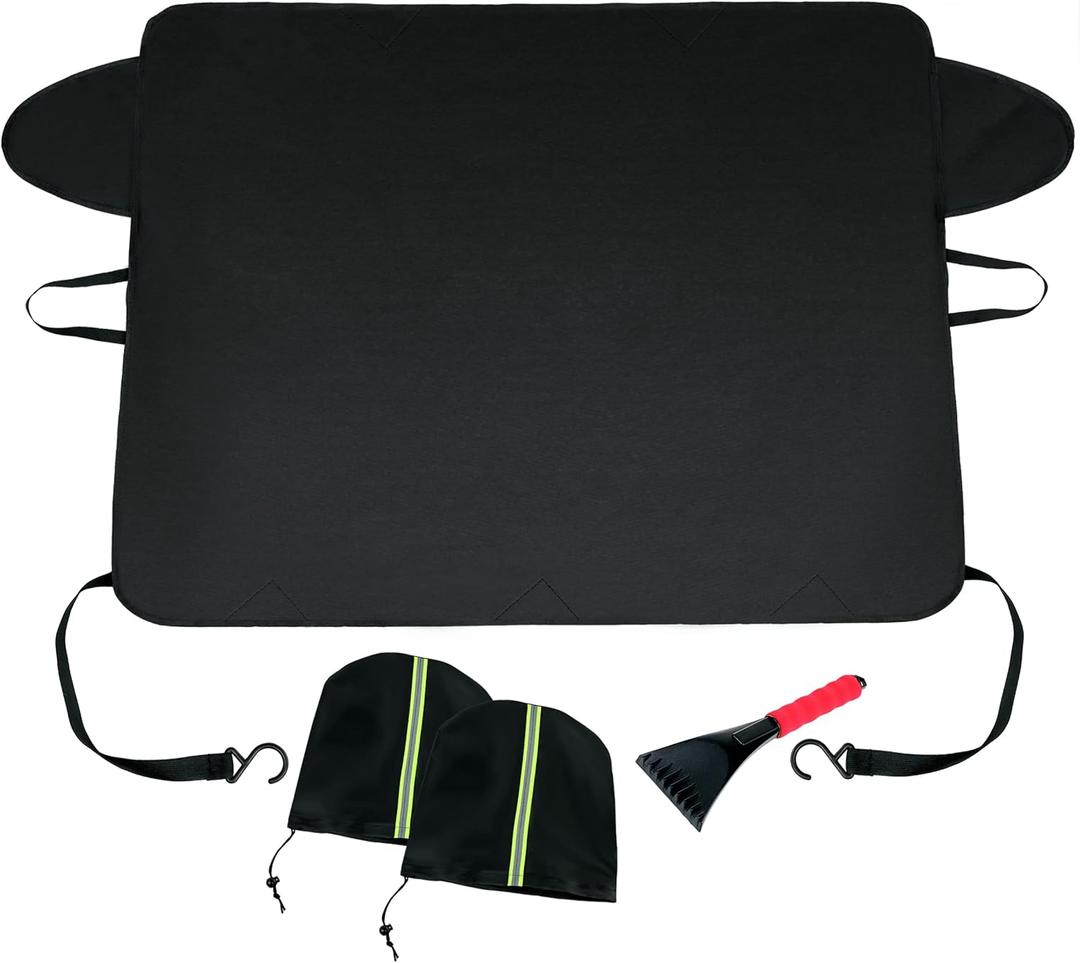 Car Windshield Snow Cover for Ice and Snow- Durable 600D Oxford Fabric with Side Mirror Covers Ice Scrapers Waterproof Windproof Dustproof Windshield Covers Universal Fit for Most Vehicle
