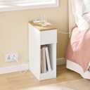 SoBuy Narrow Nightstand with Charging Station, Slim Bedside Table with Drawers, USB & Type-C Ports for Dorm Bedroom and Living Room, White, FBT111-E-WN