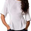 MakeMeChic Women's Ruffle Peplum Tops Going Out Short Sleeve Summer T Shirt Blouse L