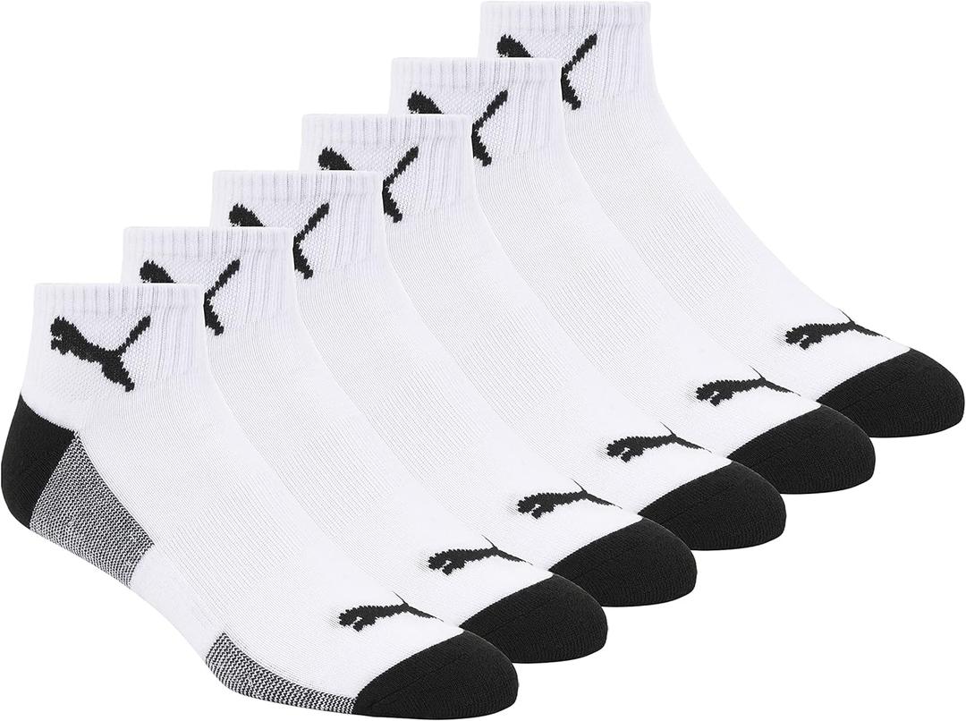 PUMA Men's 6 Pack Quarter Crew Socks (13-15, White/Black)