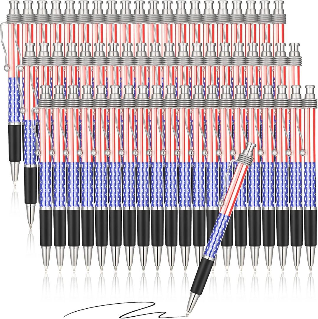 Tenare 200 Pcs Veterans Gift American Flag Pen Patriotic Pens Bulk USA Ballpoint Pen with Retractable Flag Barrel for Veterans Day Memorial Gifts Office Party Supplies
