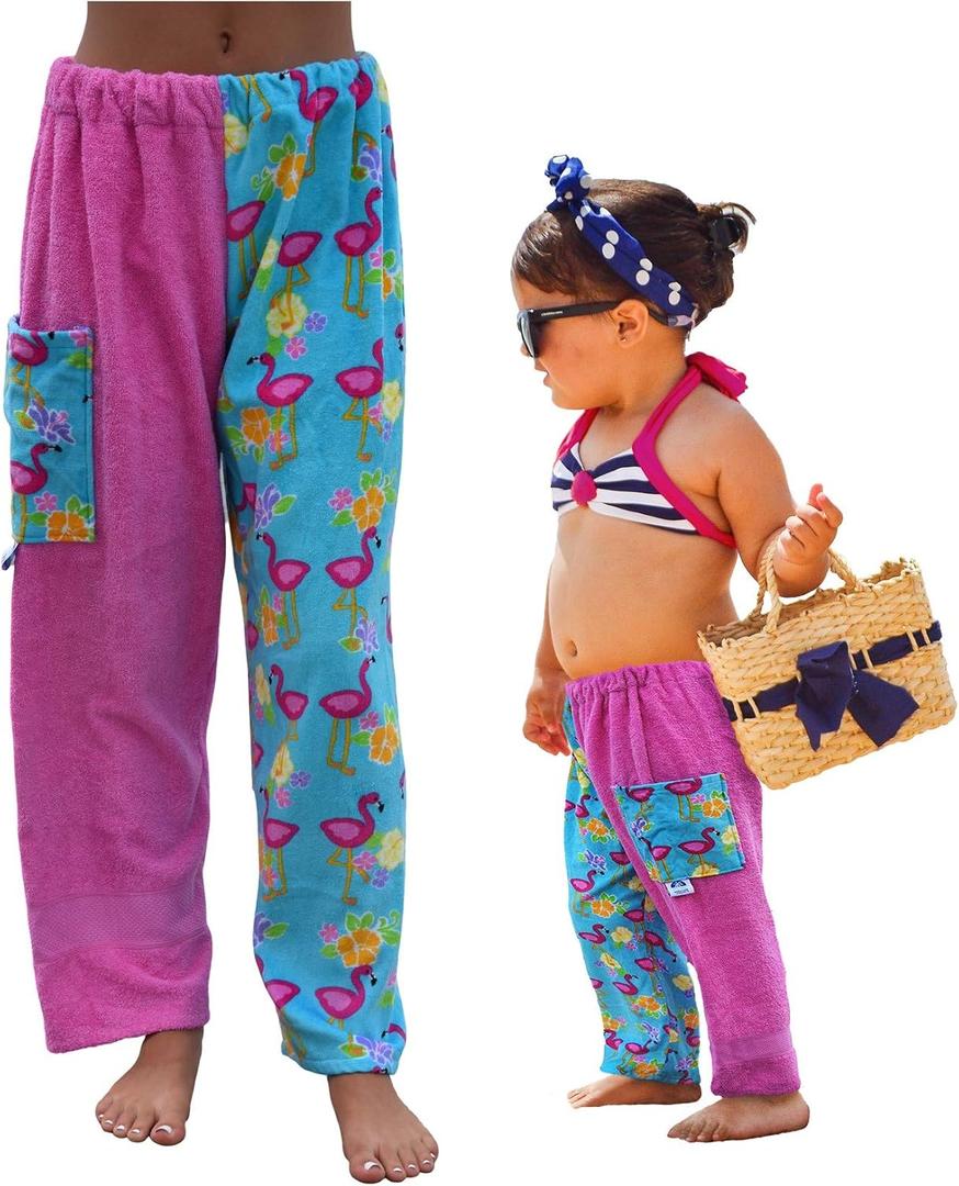 Towel Pants for Swimmers Cotton Terry Towel Pants Beach Coverup Resort Wear Swim wear Size Kids Medium Pink (Kids M/L)