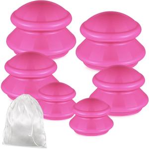 TrelaCo 6 Pcs Cupping Kit for Massage Therapy 3 Sizes Silicone Cupping Set Chinese Massage Therapy for Studio Household Cellulite Joint Pain Muscle Pain(Hot Pink)
