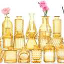 20 Pcs Amber Gold Glass Bud Vases- Set Amber Gold Small Vases for Flowers, Vintage Flower Cute Glass in Bulk for Centerpieces Rustic Decorative Wedding Table Home
