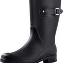 Evshine Women's Mid Calf Rain Boots Waterproof Garden Shoes (8, Black)