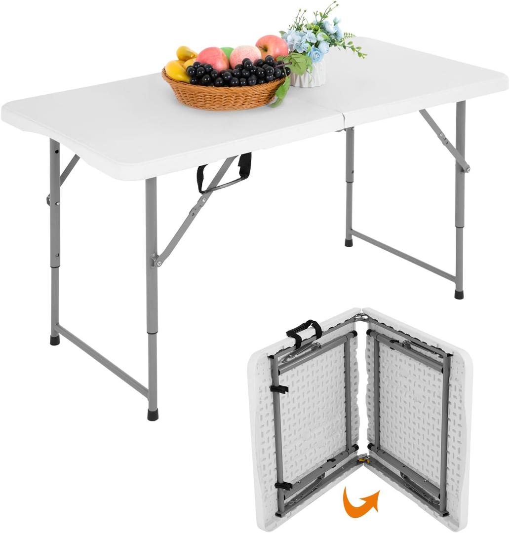 BestOffice Camping Folding 4 Foot Plastic Table, White (4 FT)