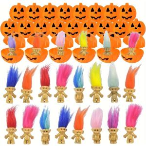24 Pcs Vintage Lucky Dolls Action Figures Bulk with 12pcs Halloween Pumpkin Candy Box Great for Kids Boys Girls Halloween Party Favors Treat Bags Gifts Yard Home House Dcor