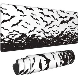 Halloween Bat Mouse Pad Extended Large Gaming Mouse Pad XL Black and White Desk Pad, 28x20