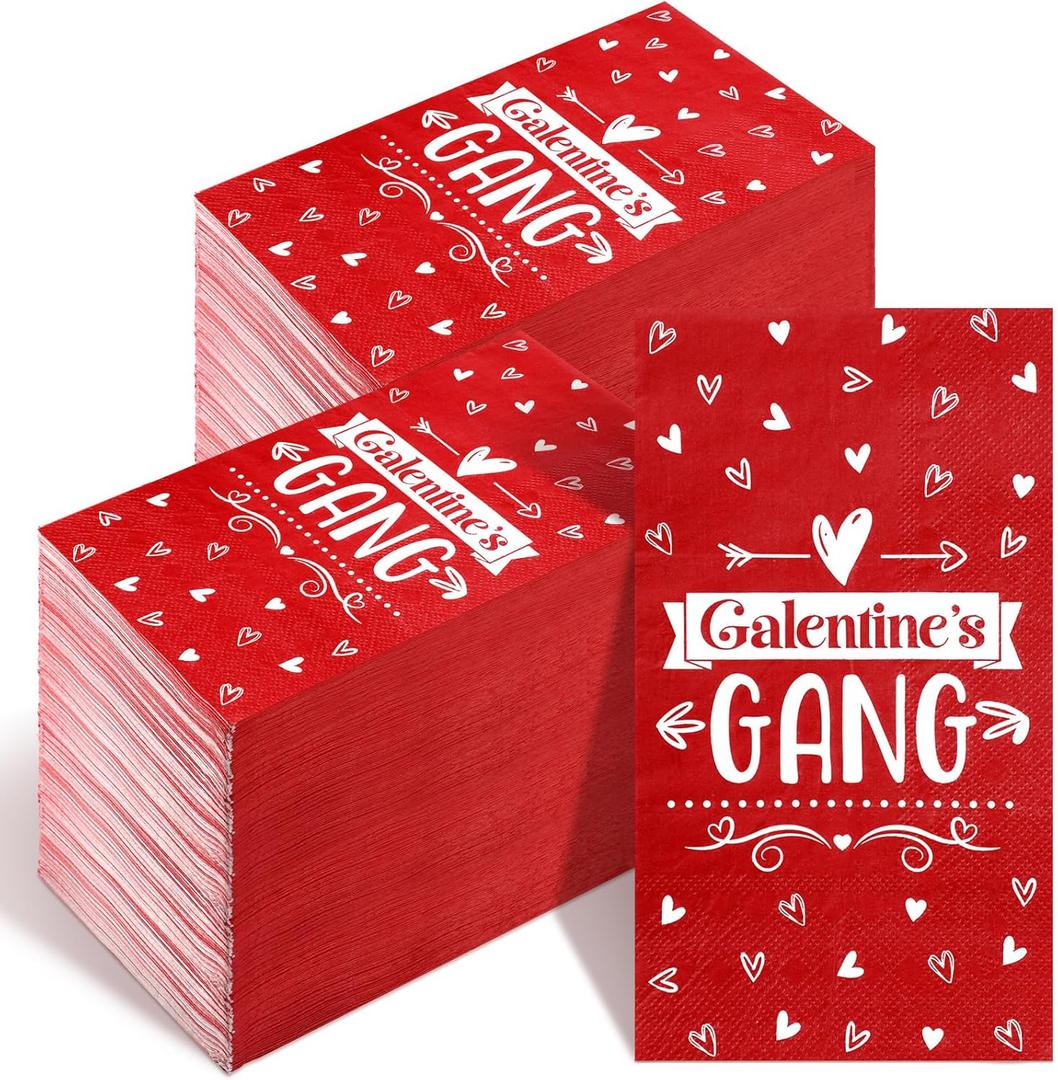 Zonon 200 Pcs Galentines Day Guest Napkins for Party Decorations Love Heart Disposable Bathroom Paper Napkins Red Dinner Hand Cocktail Towels for Girl Lady Party Supplies(Galentines Day)