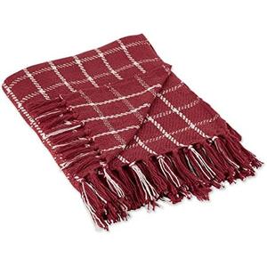 DII Transitional Checked Plaid Woven Throw, 50x60, Barn Red