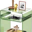 Acrylic End Table Record Player Table with Storage Shelf Clear Side Table Nightstand (15.7x19.7x11.8) (Green)