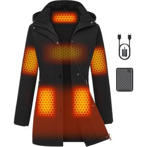 Graphene Women Heated Jacket 12V Fast Charge 18400mAh Large Capacity (Black, M)