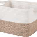 OIAHOMY Woven Storage Basket for Shelves, Rectangle Cotton Rope Baskets for Organizing, 13 x 10 x 9 in, Storage Bins for Dog Toys,Towel,Books,Gift,Brown and White