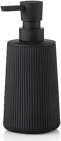 Small Soap Dispenser for Bathroom and Kitchen, Modern Farmhouse Striped Style Plastic Hand Soap Dish Soap Dispenser with Pump Matte Black