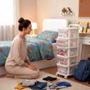 Wesiti 5 Shelf Weekly Clothes Organizer Closet Daily Weekly Hanging Closet Organizer Shelves Plastic Clear Clothes Storage with Wheel Sticker for Bedroom Living Room Essential Stuff(Week,White)