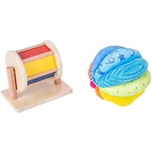 Montessori Baby Toys Play Kit Montessori Mirror Peekaboo Knob Puzzle, Medium Spinning Drum and Rainbow Fabric Ball Kit Toys for6-12Months Toddlers (Play Kit 3)