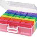 novelinks Stackable Plastic Clear Storage Box Containers with Latching Lid - Art Craft Supply Organizer Storage Containers for Pencil Box,Crayon, Jewelry (18 Pack Colorful Small)