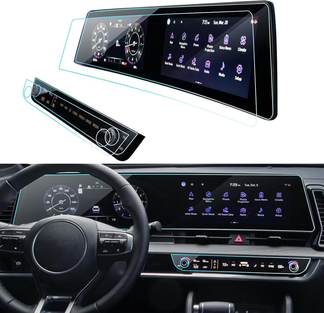 for Kia Sportage 2025 Screen Protector for 2023 2024 2025 Kia Sportage Hybrid EX/X-line Accessories Navigation&Dashboard&AC Nano Touchscreen Protector Film HD Clear Anti Glare 12.3''-2 Pack