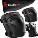 SKATEWIZ Skate Pads - Knee and Elbow Pads & Wrist Guards for Roller Skating [6pc] Skating Protective Gear Adult and Kids - Roller Skate Pads (M - Teenager Slim, Black)