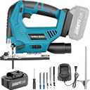 Cordless Jig Saw Compatible 21V Battery, Brushless Jigsaw Tool with 3-Position Orbital, 0°–45° Bevel Cutting, Variable Speed, LED Light, for Wood, PVC & Metal Cuttin