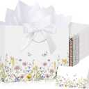 Maitys 12 Sets 13" Large Wildflower Gift Bag Spring Butterfly Floral Gift Bags with Tissue Papers, Ribbons and Greeting Cards for Mothers Day Wedding Bridal Shower Birthday Tea Party Supplies (Colorful)