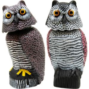 Owl Decoy to Scare Birds Away Scarecrow Fake Owl with Rotating Head 12 inch Tall (Set of 2)