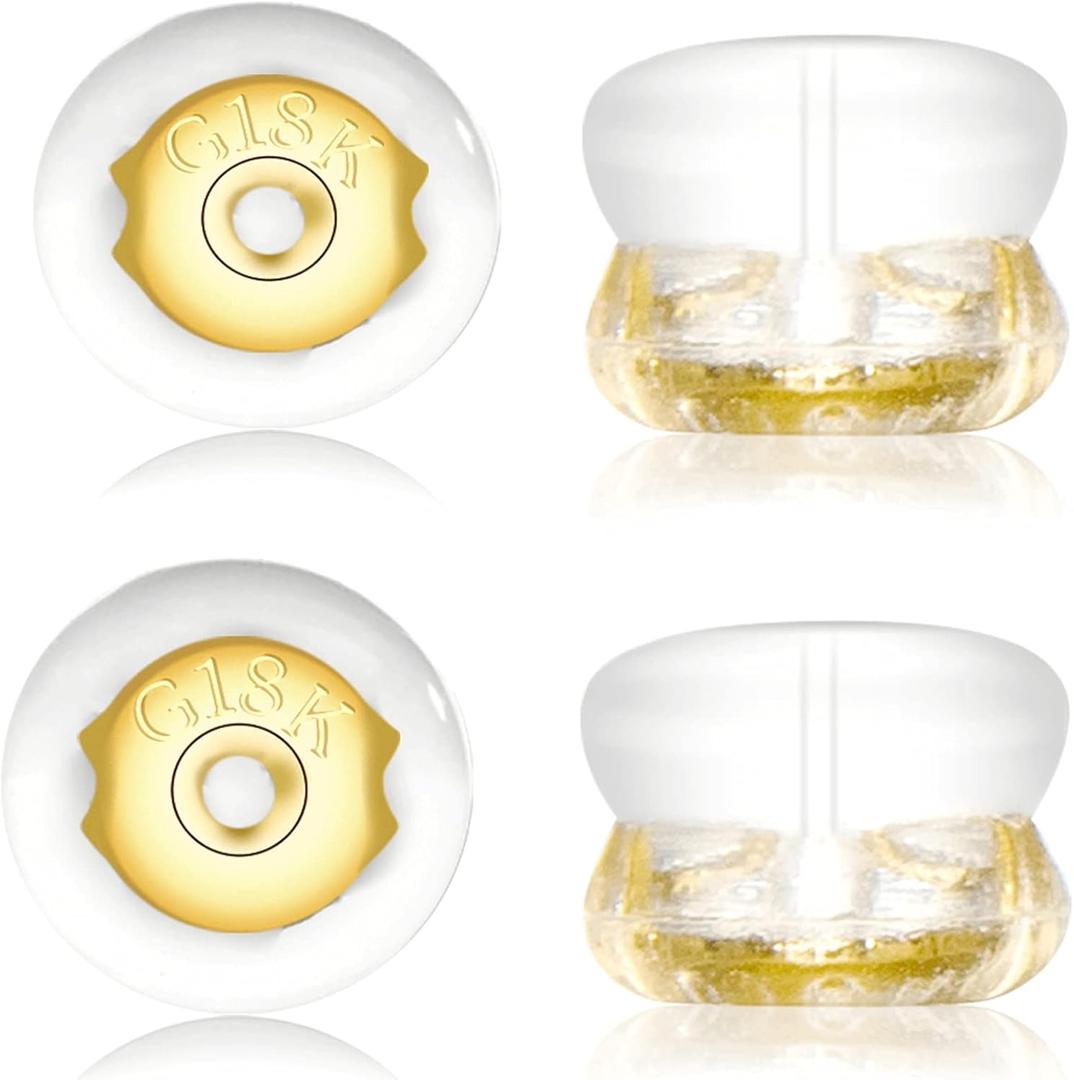 Earring Backs,18K Gold Silicone Earring Backs for Studs/Droopy Ears,Locking Secure Earring Backs for Heavy Earring,No-Irritate Hypoallergenice Soft Clear Earring Backs for Adults