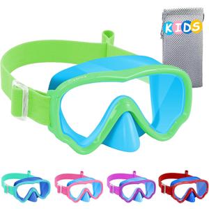 Vvinca Kids Swim Goggles with Nose Cover, Snorkel Diving Mask Fabric Strap Anti Fog Anti Shattered Lens Goggles for Kids 3-15 (05-Lemon Green)