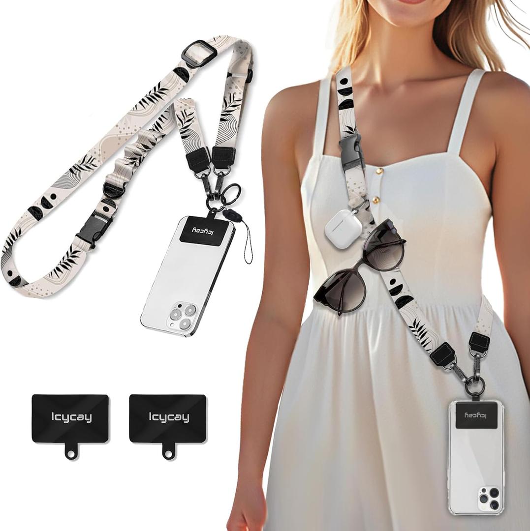 Phone Lanyard Crossbody, Abstract Leaf Cell Phone Strap for Around The Neck Adjustable, Anti Theft Cute Lanyard for iPhone Case ID Holder Keys Accessories Travel Essential