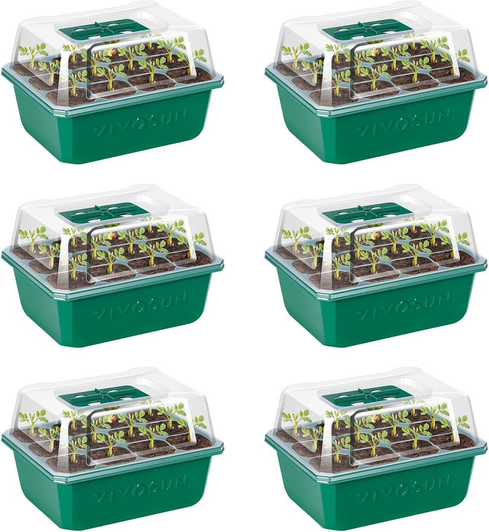 VIVOSUN 4-Pack Seed Starter Trays, 72-Cell Seed Starter Kit with Humidity Dome, Flat Reusable Plant Germination Trays with Drain Hole, Green Propagation Tray for Planting Seeds