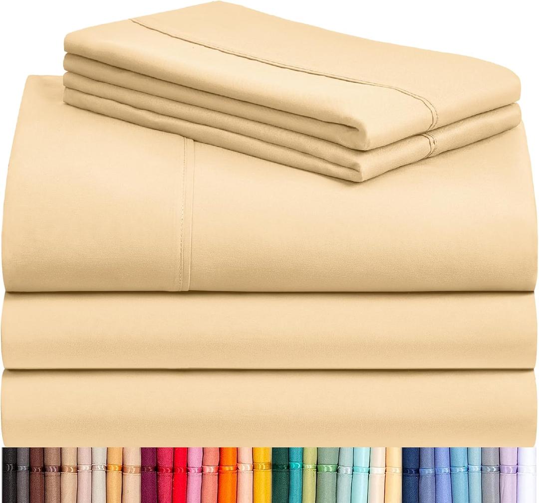 LuxClub 5 PC Sheet Set Bed Sheets Deep Pockets 18" Eco Friendly Wrinkle Free Cooling Machine Washable Hotel Bedding Silky Soft - Butter Split King