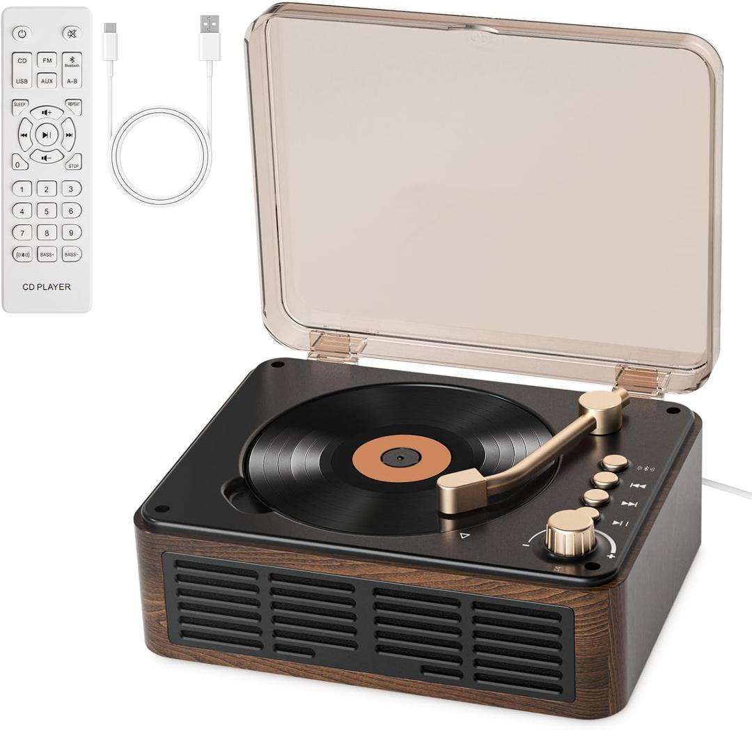 Gueray CD Player with Speakers HiFi Stereo Sound for Home,Bluetooth Retro Wood CD Music Players FM Radio with Remote Control,Support USB & AUX Playback