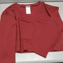 V Neck Long Sleeve Shirts for Women Trendy Going Out Crop Top Sexy Casual Loose Fit Ribbed Knit Shirt Size L